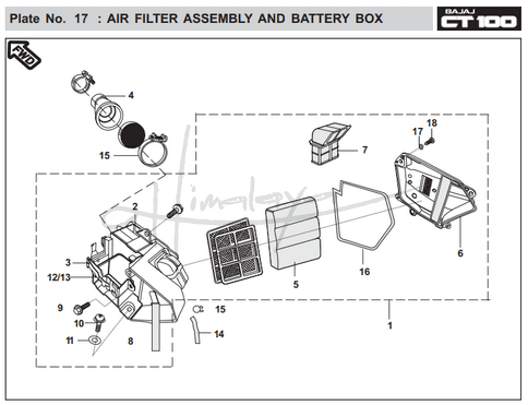 This is an image of Air Filter Assembly Battery Box - Boxer CT 100 EU2