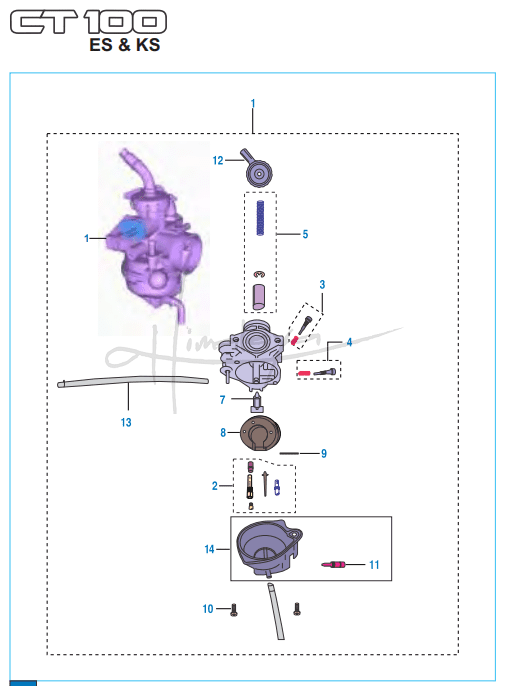 This is an image of Carburettor Assembly - Boxer CT 100 KS/ES