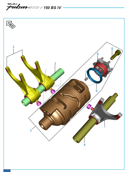 This is an image of Change Drum Shaft Fork - Pulsar 150 Neon