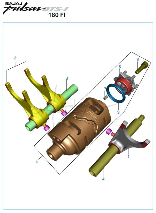 This is an image of Change Drum Shaft Fork - Pulsar 180 FI Neon