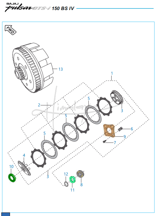 This is an image of Clutch Assembly - Pulsar 150 Neon