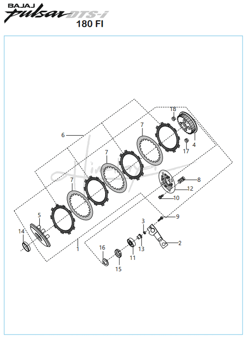 This is an image of Clutch Assembly - Pulsar 180 FI Neon