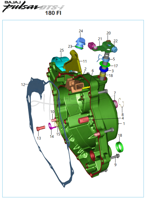 This is an image of Clutch Cover - Pulsar 180 FI Neon