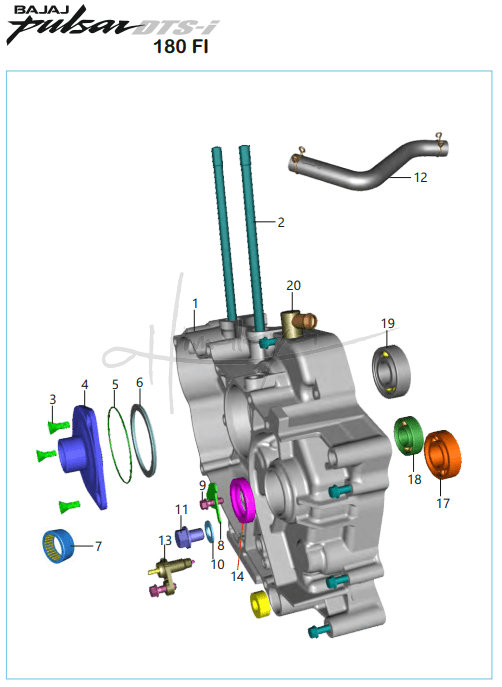 This is an image of Crankcase LH - Pulsar 180 FI Neon