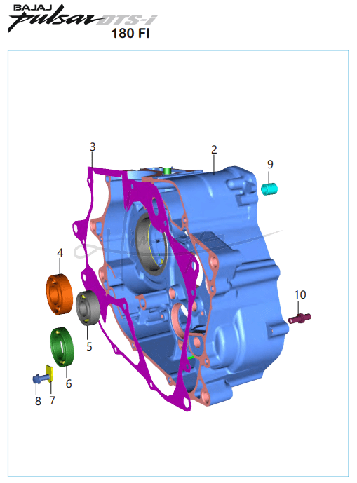 This is an image of Engine Assembly Crankcase RH - Pulsar 180 FI Neon