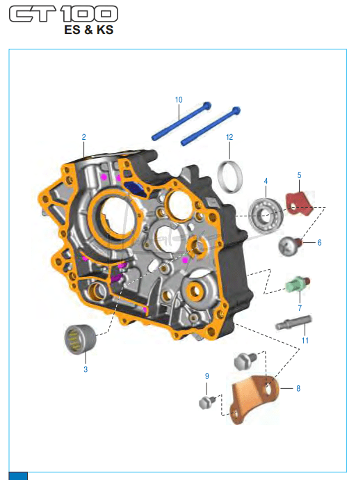 This is an image of Engine Assembly Crankcase RH - Boxer CT 100 KS/ES