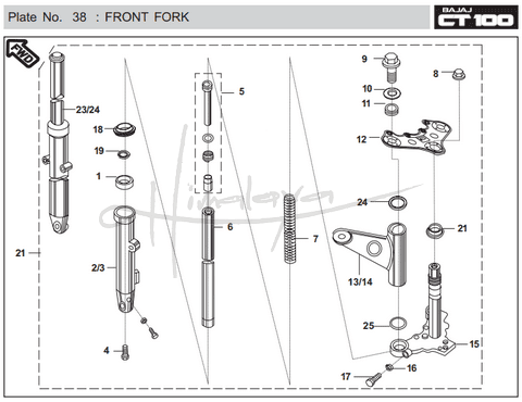 This is an image of Front Fork - Boxer CT 100 EU2