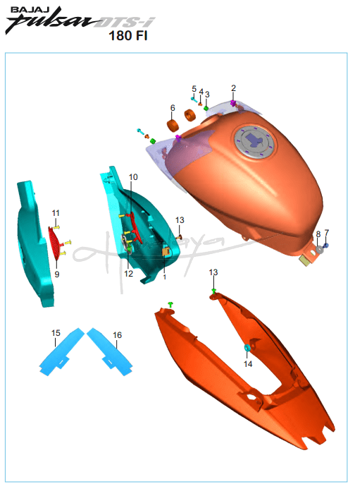 This is an image of Fittings Fuel Tank Side Cover Cover Seat - Pulsar 180