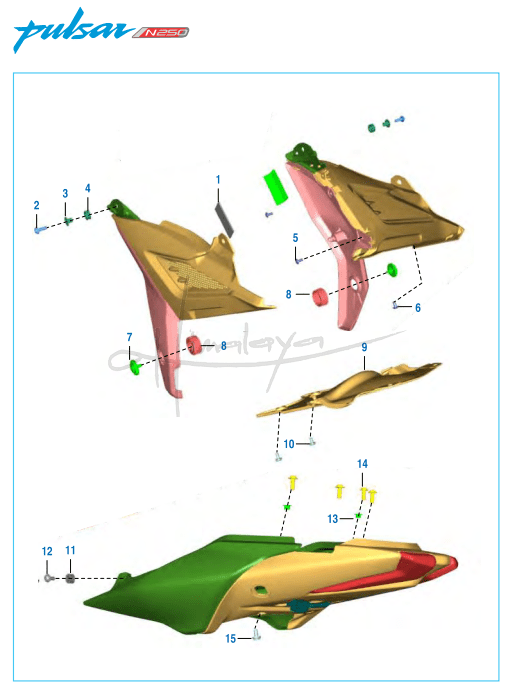 This is an image of Fittings Side Covers Cover Seat - Pulsar N 250