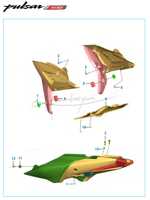 This is an image of Fittings Side Covers Cover Seat - Pulsar N160 Dual ABS