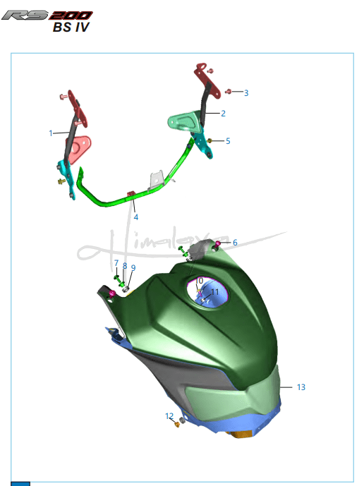 This is an image of Fittings Side Fairing Bracket Fuel Tank Cover - Pulsar RS 200