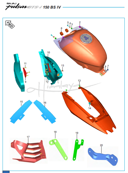 This is an image of Fittings Fuel Tank Side Cover Cover Seat - Pulsar 15