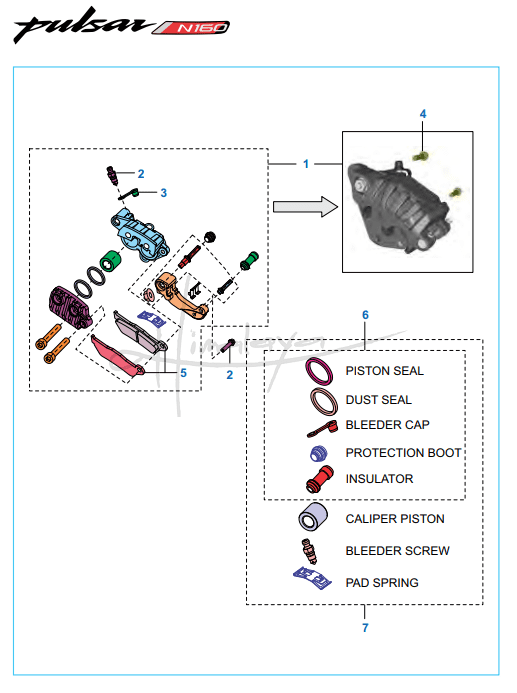 This is an image of Front Caliper Assembly Disc Brake - Pulsar N160 Dual ABS