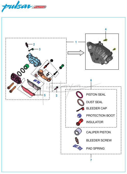 This is an image of Front Caliper Assembly Disc Brake - Pulsar N 250