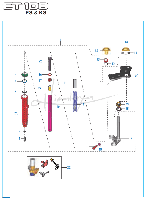 This is an image of Front Fork - Boxer CT 100 KS/ES