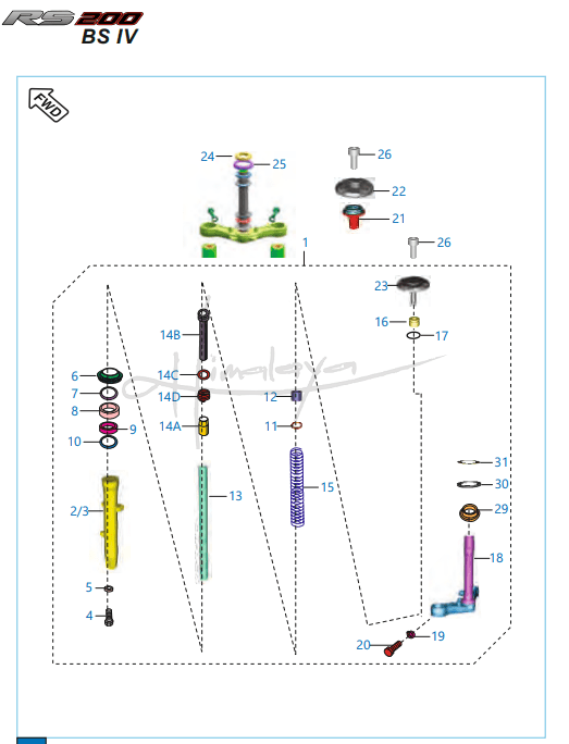 This is an image of Front Fork - Pulsar RS 200