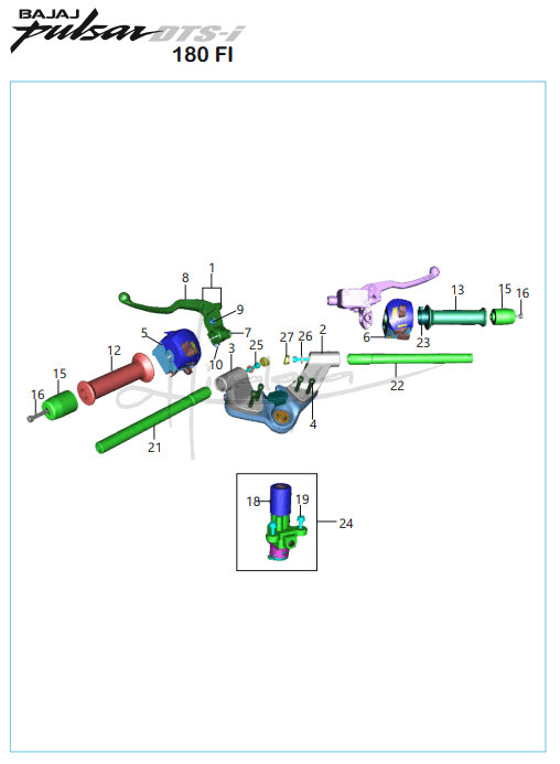 This is an image of Handle Bar - Pulsar 180 FI Neon