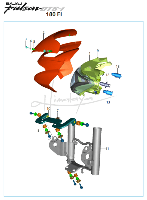 This is an image of Head Lamp Assembly Fairing - Pulsar 180 FI Neon