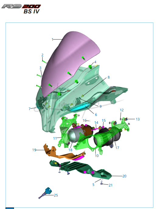 This is an image of Head Lamp Fairing - Pulsar RS 200