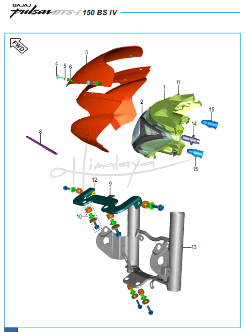 This is an image of Head Lamp Fairing - Pulsar 150 Neon