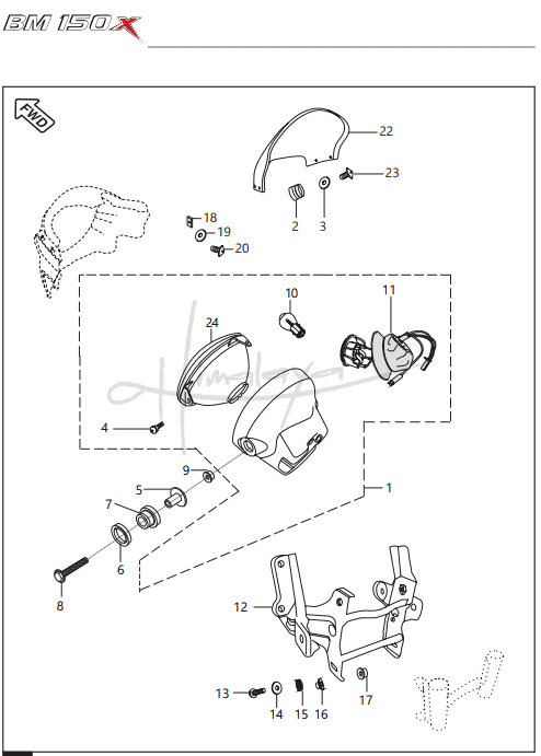 This is an image of Head Lamp Fairing - Boxer 150X