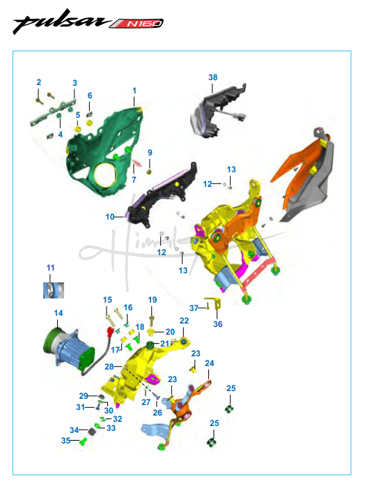 This is an image of Head Lamp Front Fairing - Pulsar N160 Dual ABS