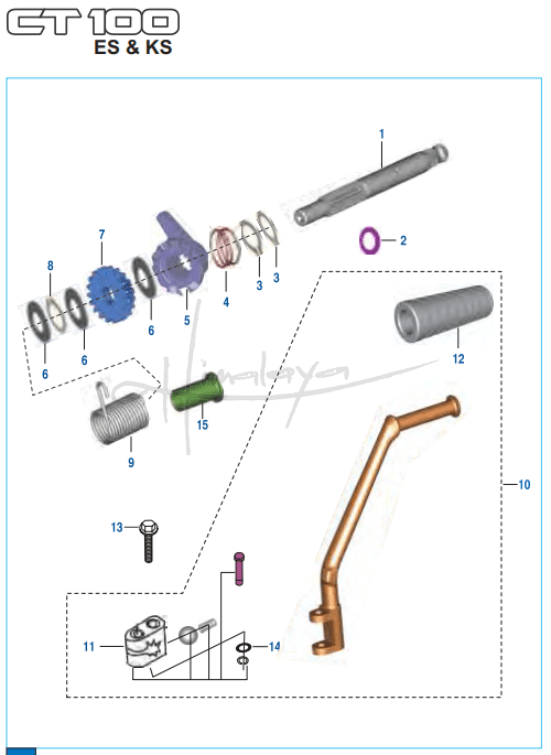 This is an image of Kick Starter Mechanism - Boxer CT 100 KS/ES