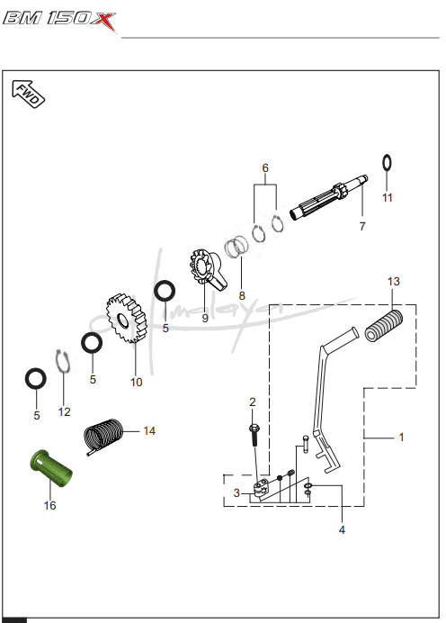 This is an image of Kick Starter Mechanism - Boxer 150X