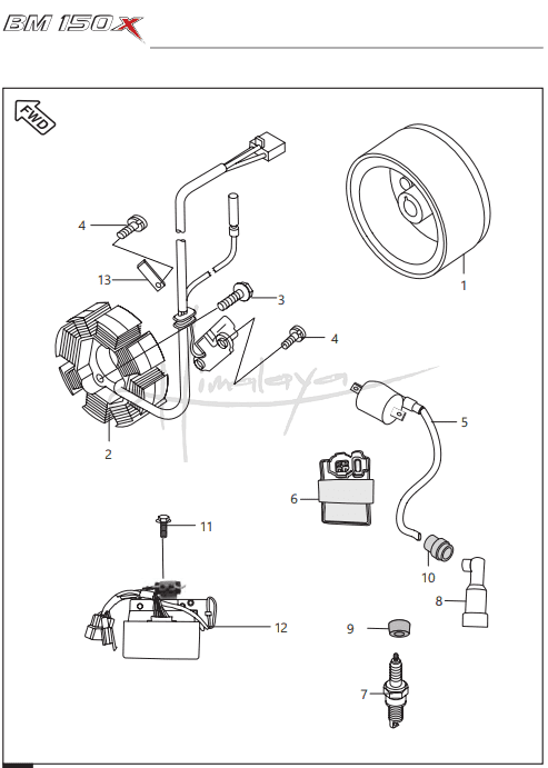 This is an image of Magneto CDI HT Coil - Boxer 150X