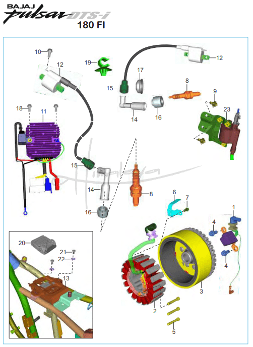 This is an image of Magneto ECU HT Coil - Pulsar 180 FI Neon