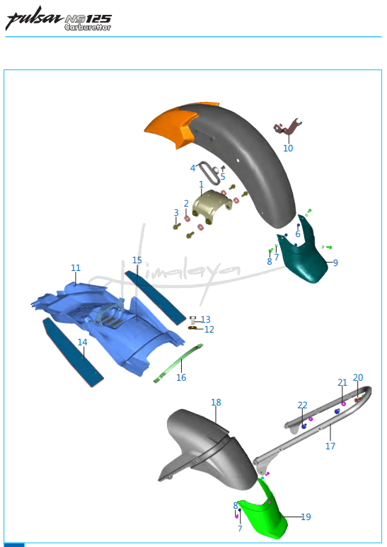 This is an image of Mudguard Front Rear - Pulsar NS 125