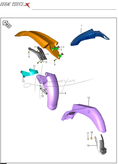 This is an image of Mudguard Front Rear - Boxer 150X