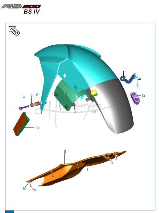 This is an image of Mudguard Front Rear - Pulsar RS 200