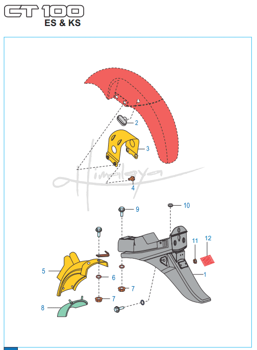 This is an image of Mudguard Front Rear - Boxer CT 100 KS/ES