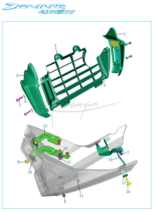 This is an image of Radiator Cover Belly Pan Assembly - Dominar 400 UG