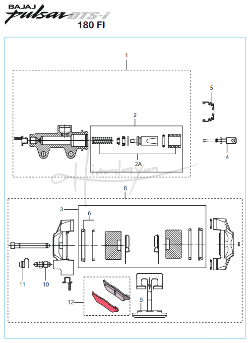 This is an image of Rear Disc Brake Master Cylinder Caliper - Pulsar 180