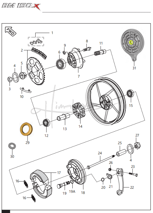 This is an image of Rear Hub - Boxer 150X