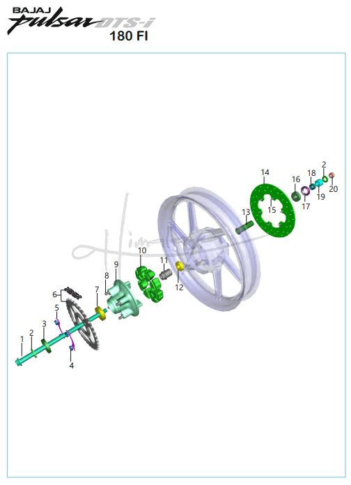 This is an image of Rear Hub - Pulsar 180 FI Neon