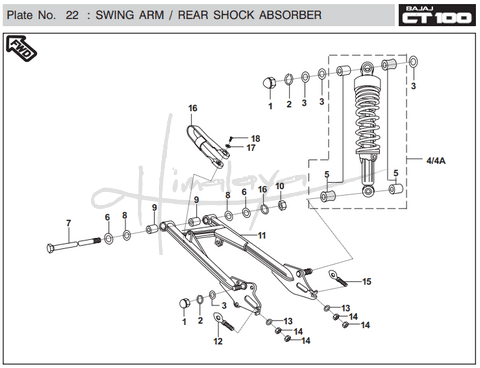 This is an image of Swing Arm Rear Shock Absorber - Boxer CT 100 EU2