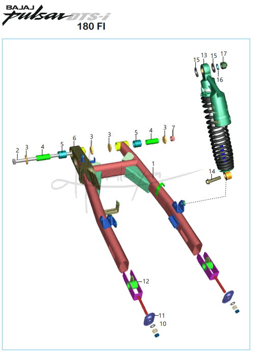 Swing Arm Rear Shock Absorber - Pulsar 180 FI Neon