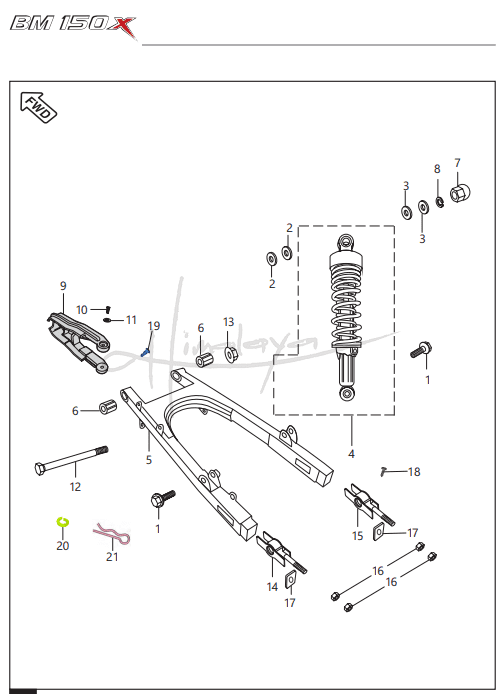 This is an image of Swing Arm Rear Shock Absorber - Boxer 150X