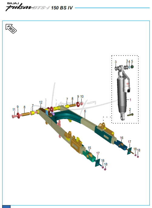 This is an image of Swing Arm Rear Shock Absorber - Pulsar 150 Neon