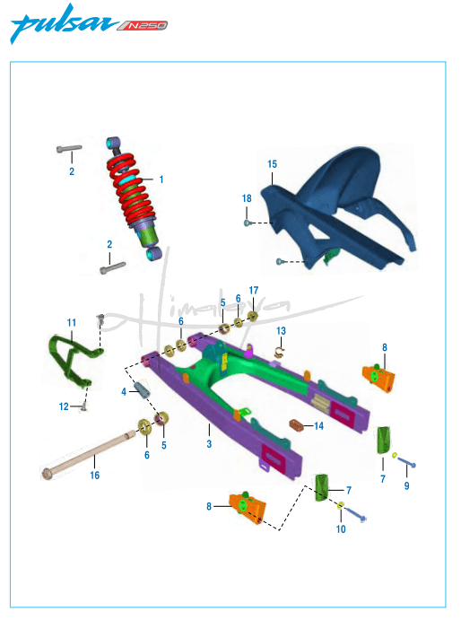 This is an image of Swing Arm Rear Shock Absorber Chain Case - Pulsar N 250