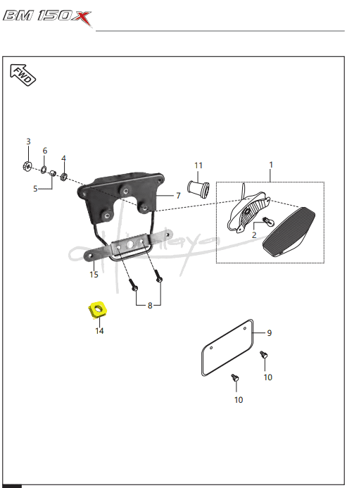 This is an image of Tail Lamp Assembly Front Number Plate - Boxer 150X