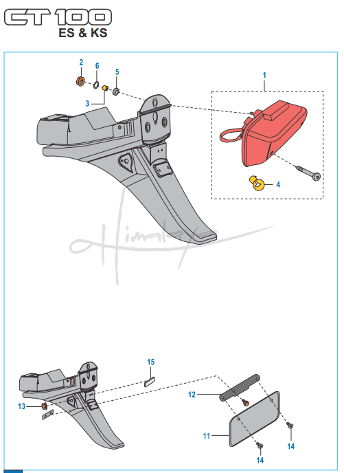 This is an image of Tail Lamp Assembly Number Plate - Boxer CT 100 KS/ES