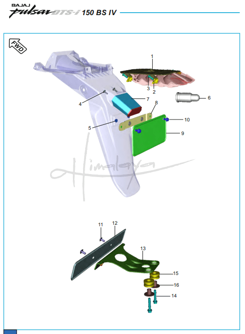 Tail Lamp Assly Front Rear Number Plate - Pulsar 150