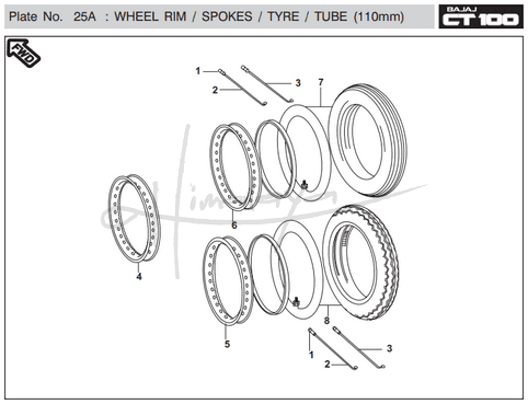 This is an image of Wheel Rim Spokes Tyre Tube - Boxer CT 100 EU2